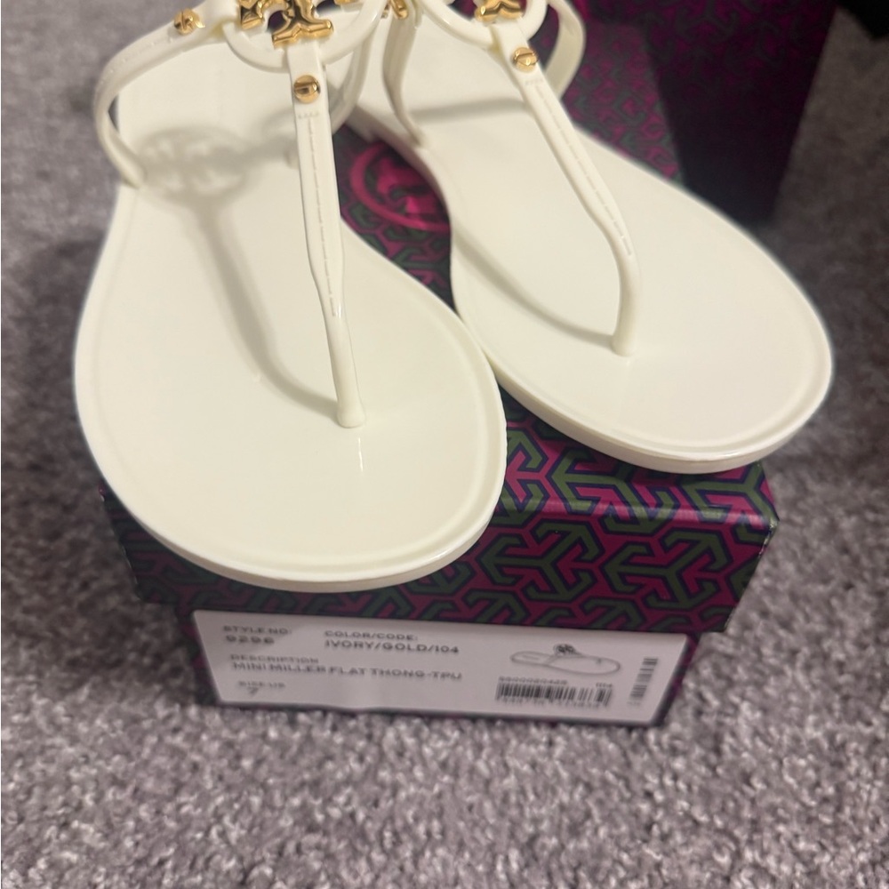 Tory Burch Cream Sandals with Gold Accents